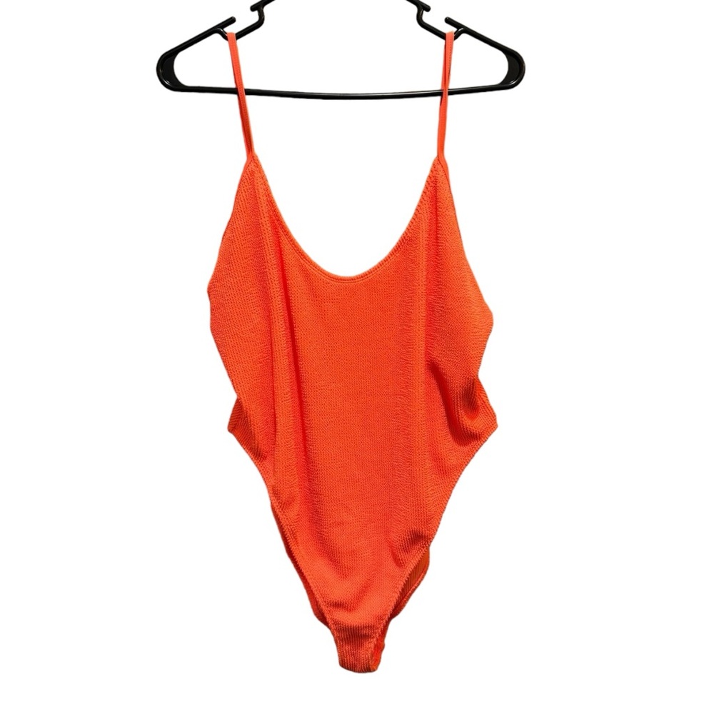 Good American Orange Ribbed One-Piece Swimsuit